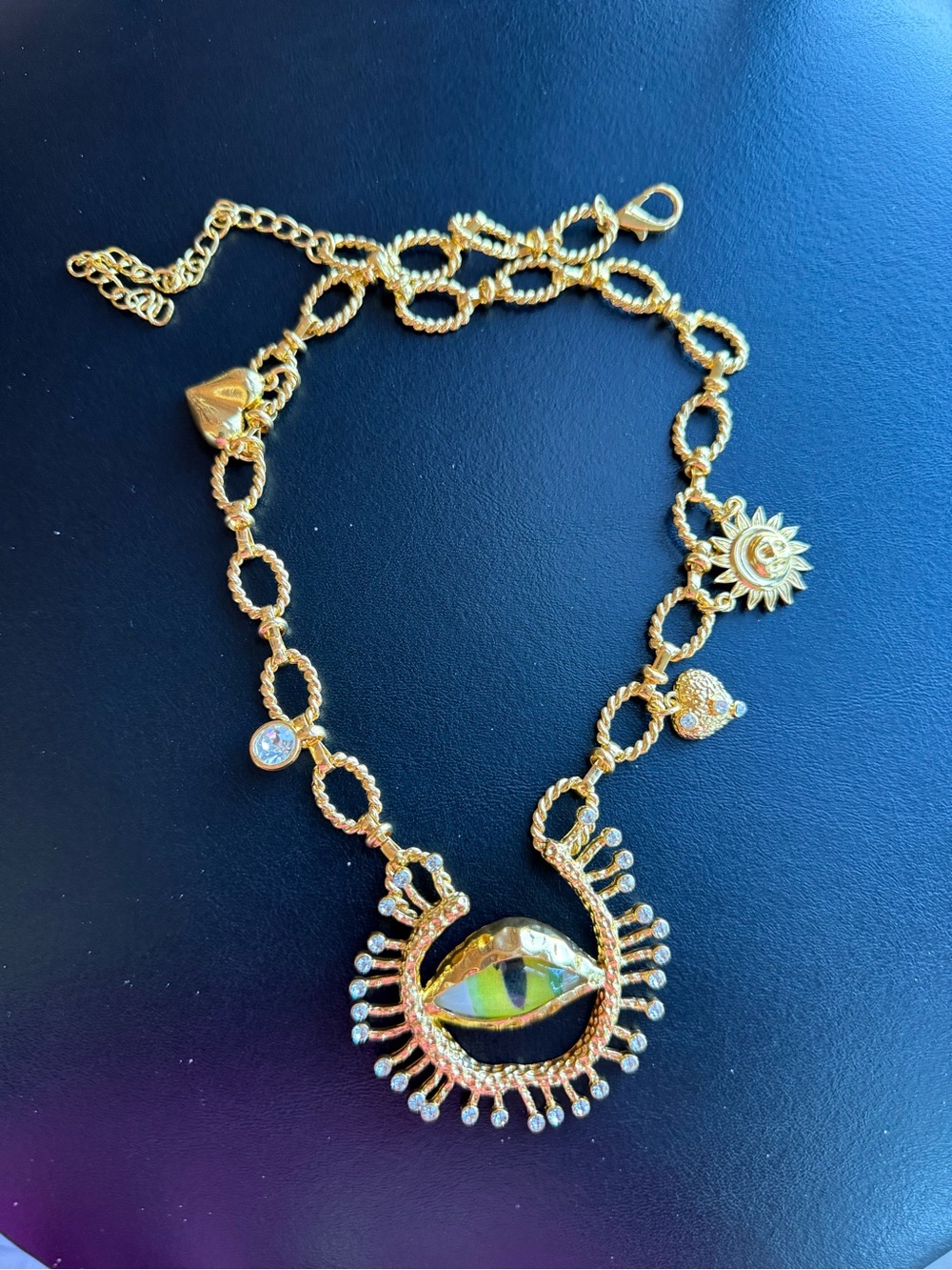 Schiaparelli Inspired Gold-Tone Eye Pendant Necklace